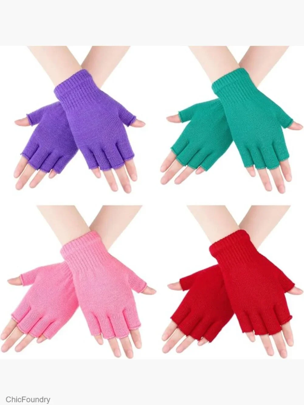4 Pairs Fingerless Gloves Half Mittens Winter Knitted for Kids
